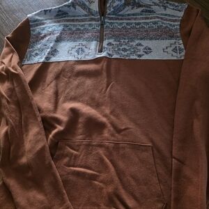 Panhandle Slim Women's Zip-Up Sweater in Rust with Cream Patterned Yoke